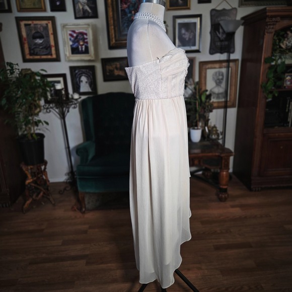 BCBG Paris Chic Cream Strapless High Low Prom Formal Evening Gown Dress - Picture 3 of 7